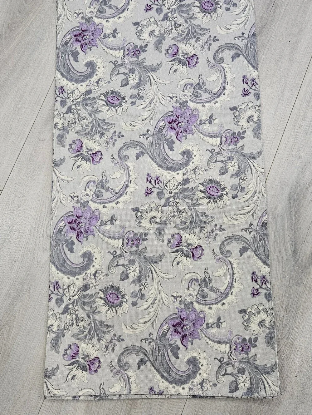 VTG Laura Ashley Gray Purple Floral Table Runner 13x70 Thick Canvas Duck NWOT